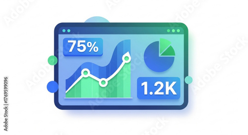 Financial dashboard showing data analysis with a line graph, pie chart, and key metrics