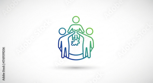Teamwork and leadership icon with gear symbolizes collaboration, management, and success in a business or organization setting