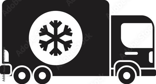 Black and white silhouette of a refrigerated truck ensuring safe delivery of temperature sensitive products