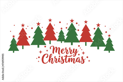 Festive merry christmas trees with stars and snowflakes celebration background