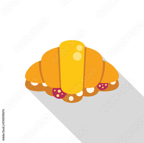 Croissant filled with cheese, salami, and other ingredients, creating a savory and satisfying meal