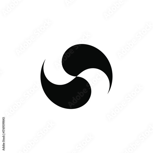 Black swirling yin yang symbol on white background