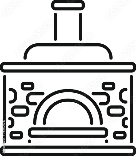 Stone oven burning wood for cooking and baking, with chimney and bricks, isolated on white background