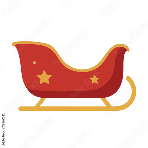 Festive red sleigh with golden trim and stars for christmas and holiday celebrations