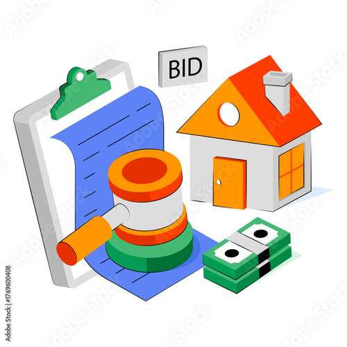 Trendy design illustration of home auction