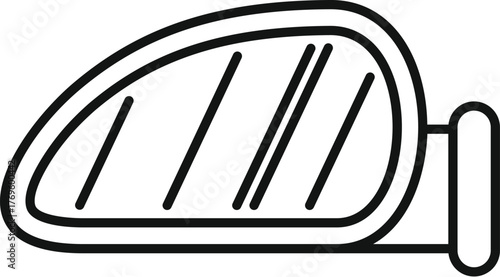 Car side mirror reflecting parallel road lines, emphasizing safe driving practices and automotive safety features