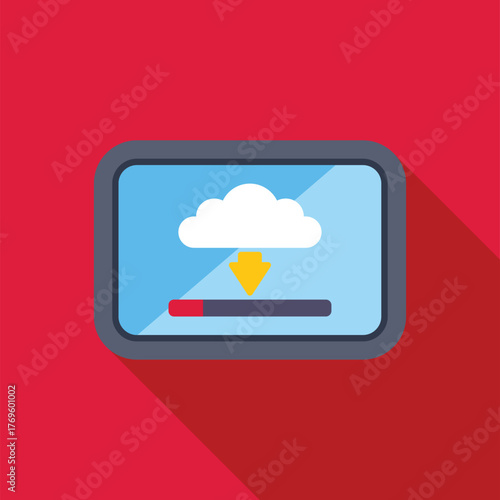 Data is downloading from cloud storage to a tablet, with progress bar showing completion percentage