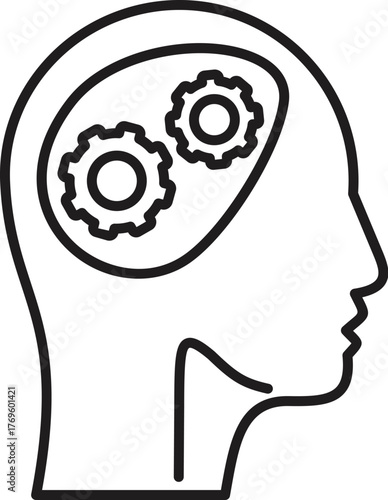Gears rotating inside human head, symbolizing thinking, problem solving, and creativity