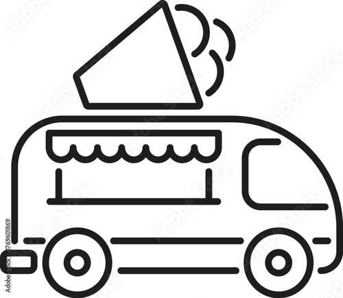 Food truck selling ice cream using megaphone advertisement icon vector illustration