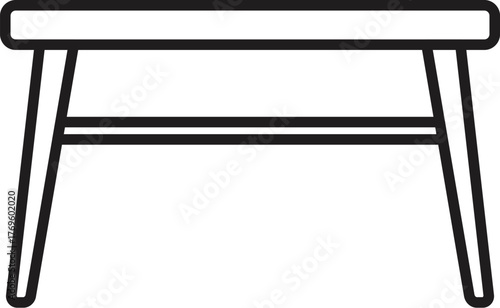 Minimalist line art illustration of a rectangular table featuring four legs and a shelf, ideal for furniture design or interior decorating projects