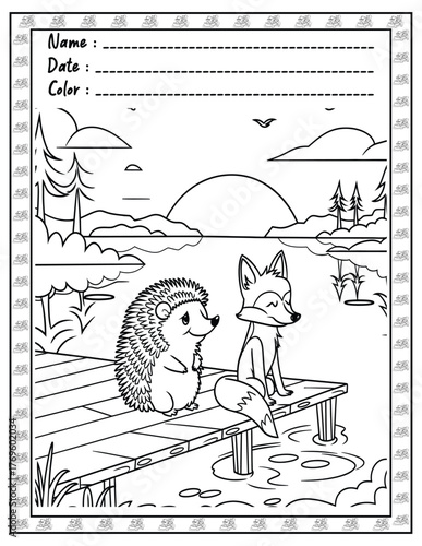 Fluffy Friends Bold & Easy Coloring Page with Cute Animals for Adults and Kid. High resolution (300 DPI), Ready to print on standard 8.5x11-(A4) inch paper With (No Bleed), Black and White. Vector ill