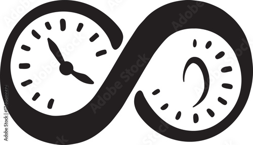 Abstract spiral clock forming infinity loop, symbol of endless time and renewal.