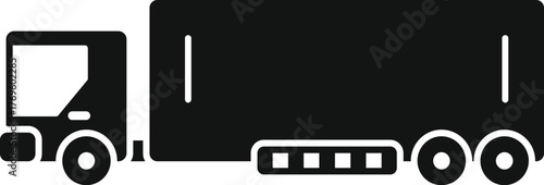 Black silhouette of a truck pulling a cargo trailer, representing shipping, logistics, and freight transportation