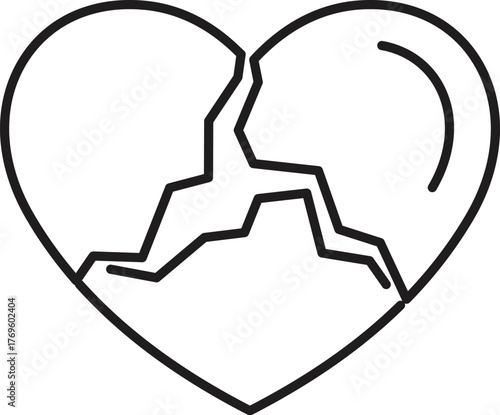 Line art illustration of a broken heart, symbolizing heartbreak, sadness, and the end of a relationship