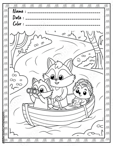 Fluffy Friends Bold & Easy Coloring Page with Cute Animals for Adults and Kid. High resolution (300 DPI), Ready to print on standard 8.5x11-(A4) inch paper With (No Bleed), Black and White. Vector ill