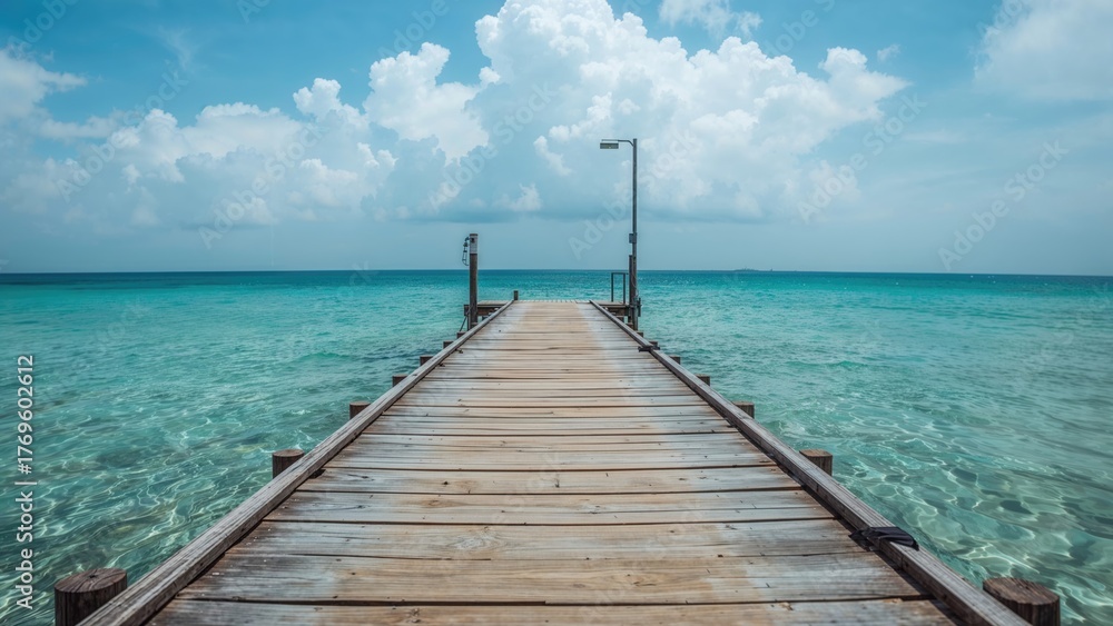 Fototapeta premium Wooden pier on the sea summer background