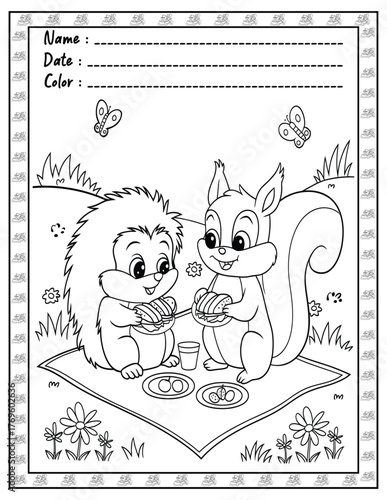 Fluffy Friends Bold & Easy Coloring Page with Cute Animals for Adults and Kid. High resolution (300 DPI), Ready to print on standard 8.5x11-(A4) inch paper With (No Bleed), Black and White. Vector ill
