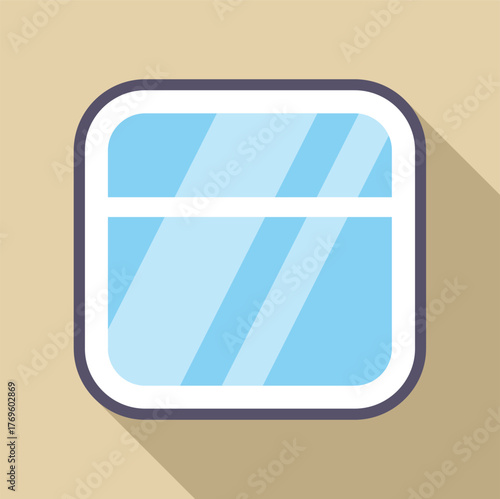 Airplane window reflecting blue sky with white divider, flat design with long shadow on beige background