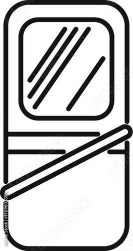 Train door closing, featuring a window and handle, depicted in a simple line style
