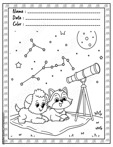 Fluffy Friends Bold & Easy Coloring Page with Cute Animals for Adults and Kid. High resolution (300 DPI), Ready to print on standard 8.5x11-(A4) inch paper With (No Bleed), Black and White. Vector ill