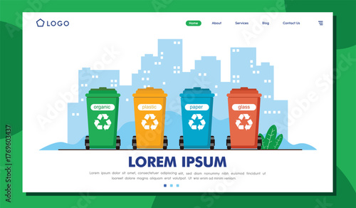 This image visually represents waste management elements for recycling with different bins, emphasizing the importance of eco-friendly practices and sustainable living in communities.