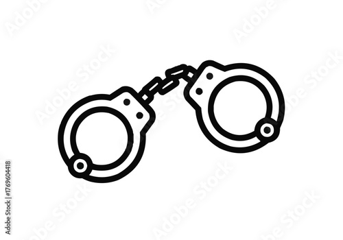 Illustration of a pair of handcuffs with a chain connecting them on a white background showing law and order on transparent background