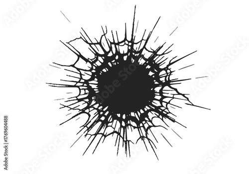 Abstract black hole with radiating lines and web like structure on a white background design element on transparent background