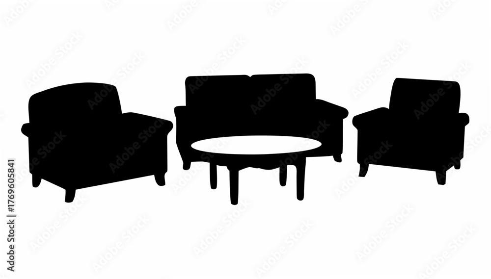 Fototapeta premium Classic living room furniture set in sophisticated silhouette, perfect for interior design mockups and modern home decor projects offering elegant style