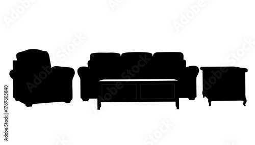 Modern living room set with sofa, armchair, coffee table, and side table creates a stylish and comfortable space, perfect for relaxation and entertaining