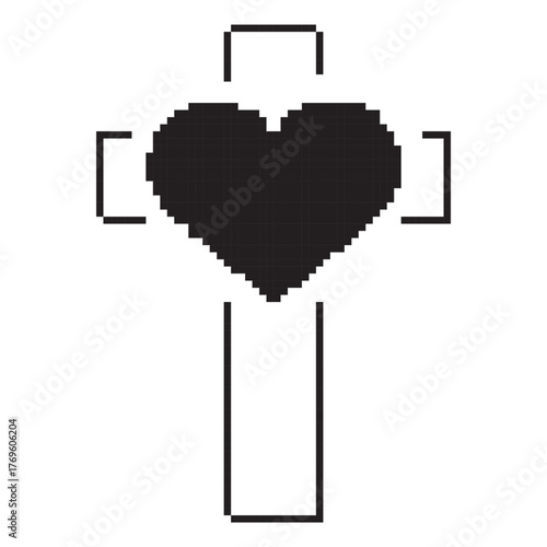 christian cross pixel icon, 8-bit. Vector illustration on a white background.