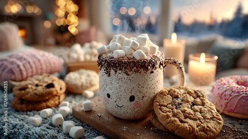 Wallpaper Mural A steaming mug of hot chocolate topped with marshmallows creates a cozy winter atmosphere Torontodigital.ca