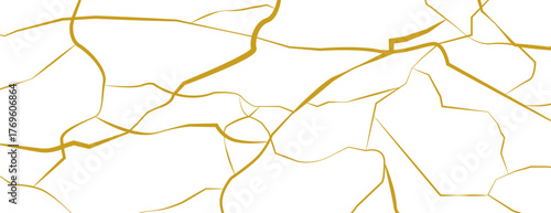  Golden material of kintsugi restoration. Abstract golden kintsugi crack texture vector background