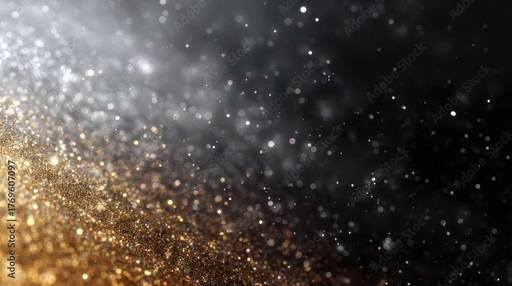 Obraz premium Glimmering Gold and Silver Particles on a Dark Background