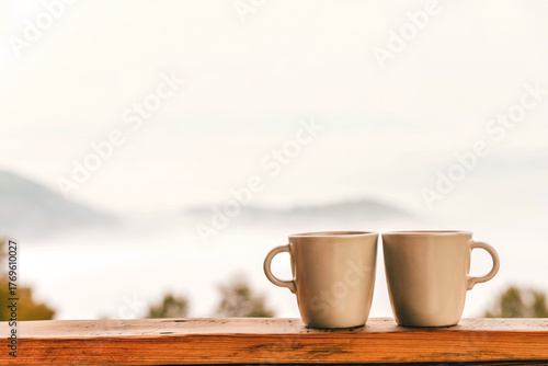 Two Cups of Morning Coffee on Cabin Terrace