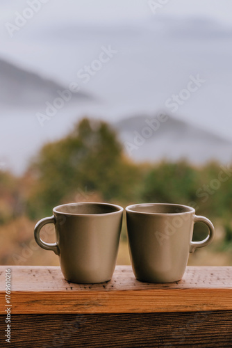 Cozy Autumn Morning with Two Coffee Cups