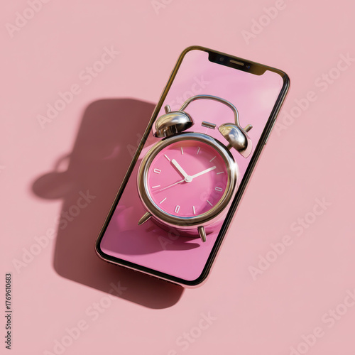 Time Check: Smartphone Displaying a Clock on a Pink Background.