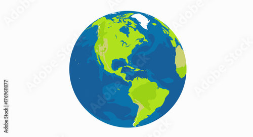 Globe Illustration of the Americas with North America and South America on a Blue Ocean Surface