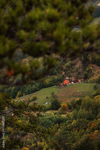 Scenic Landscape of Rustic Farmstead in Balkan Countryside