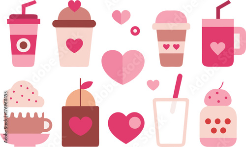 Pastel cute valentine's drink vector pack 20 scalable illustrations eps format