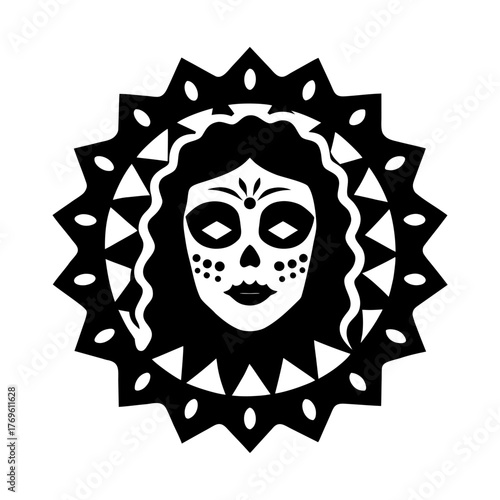 catrina face dissolving into vibrant papel picador vector art illustration