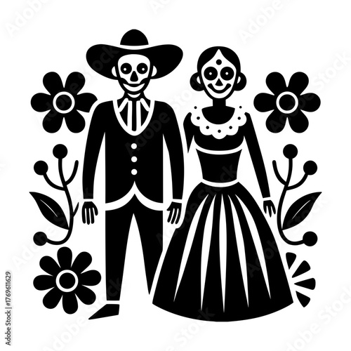 catrina and catrin couple posing elegantly vector art