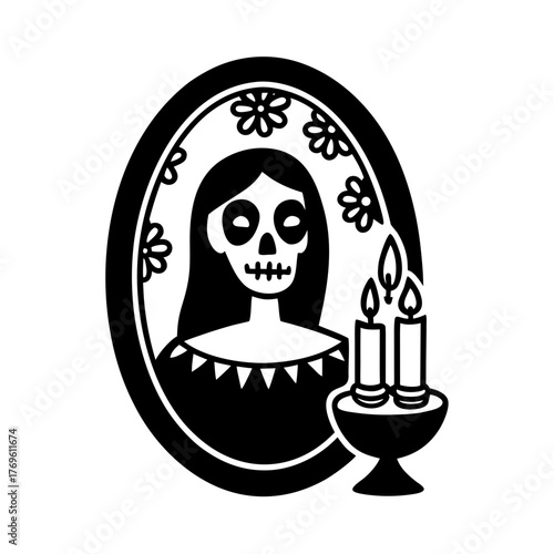 catrina skeleton painting her own face vector art