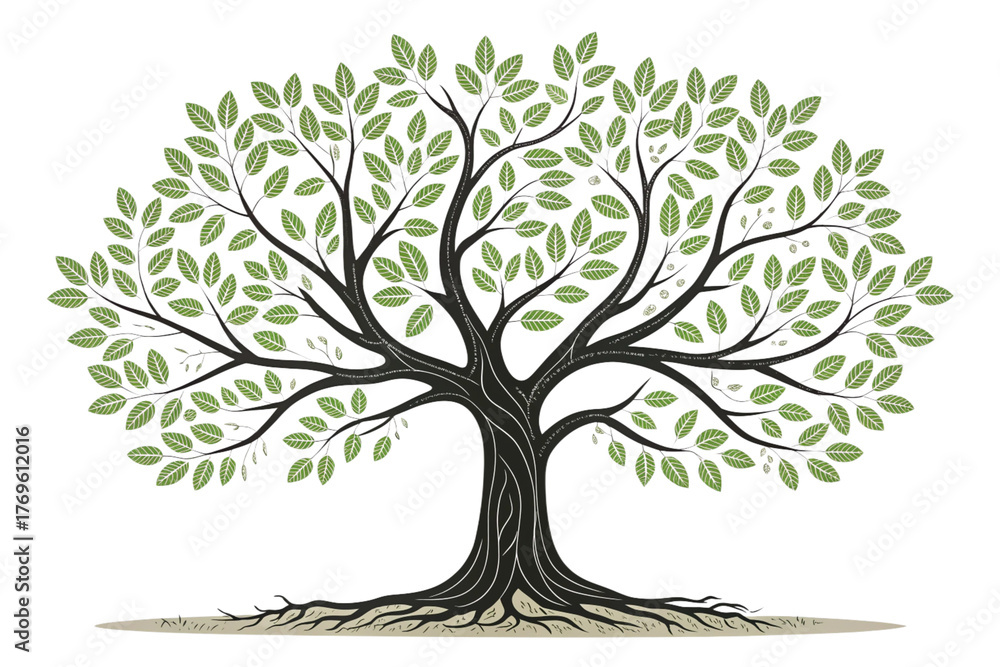 Fototapeta premium green tree with roots isolated white