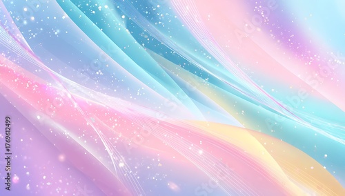 Abstract background with flowing pastel colors and sparkling glitter, evoking a dreamlike fantasy