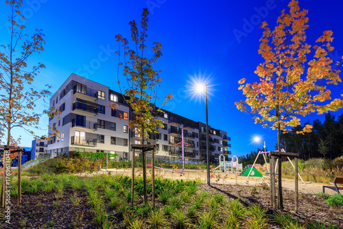 Obraz na płótnie Autumn scenery of a housing estate at dusk in Gdansk, Poland