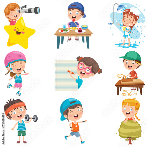 A vibrant collage showcasing children involved in imaginative play, learning, and creating, emphasizing exploration and curiosity in various educational settings.