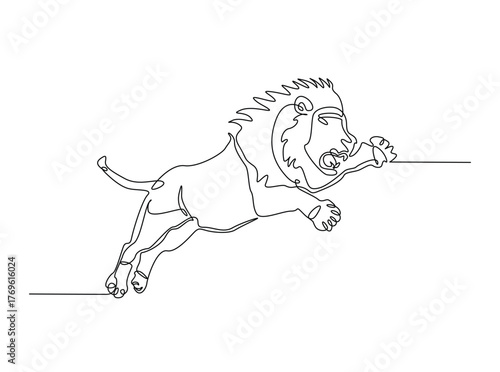 Wild lion in single outline illustration. Continuous line art drawing of Lion - Panthera leo. Editable stroke.