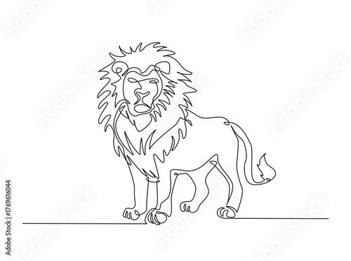 Wild lion in single outline illustration. Continuous line art drawing of Lion - Panthera leo. Editable stroke.
