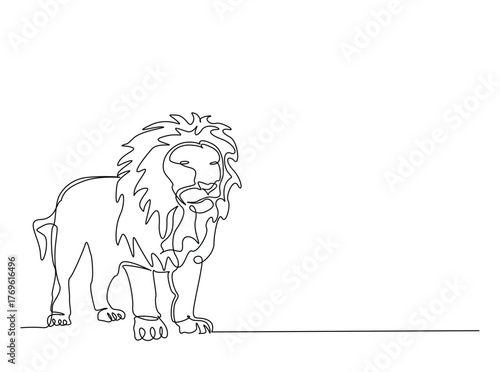 Wild lion in single outline illustration. Continuous line art drawing of Lion - Panthera leo. Editable stroke.