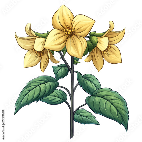 Yellow Archangel Flower, depicted as a playful cartoon in whimsical style, isolated on a white background.